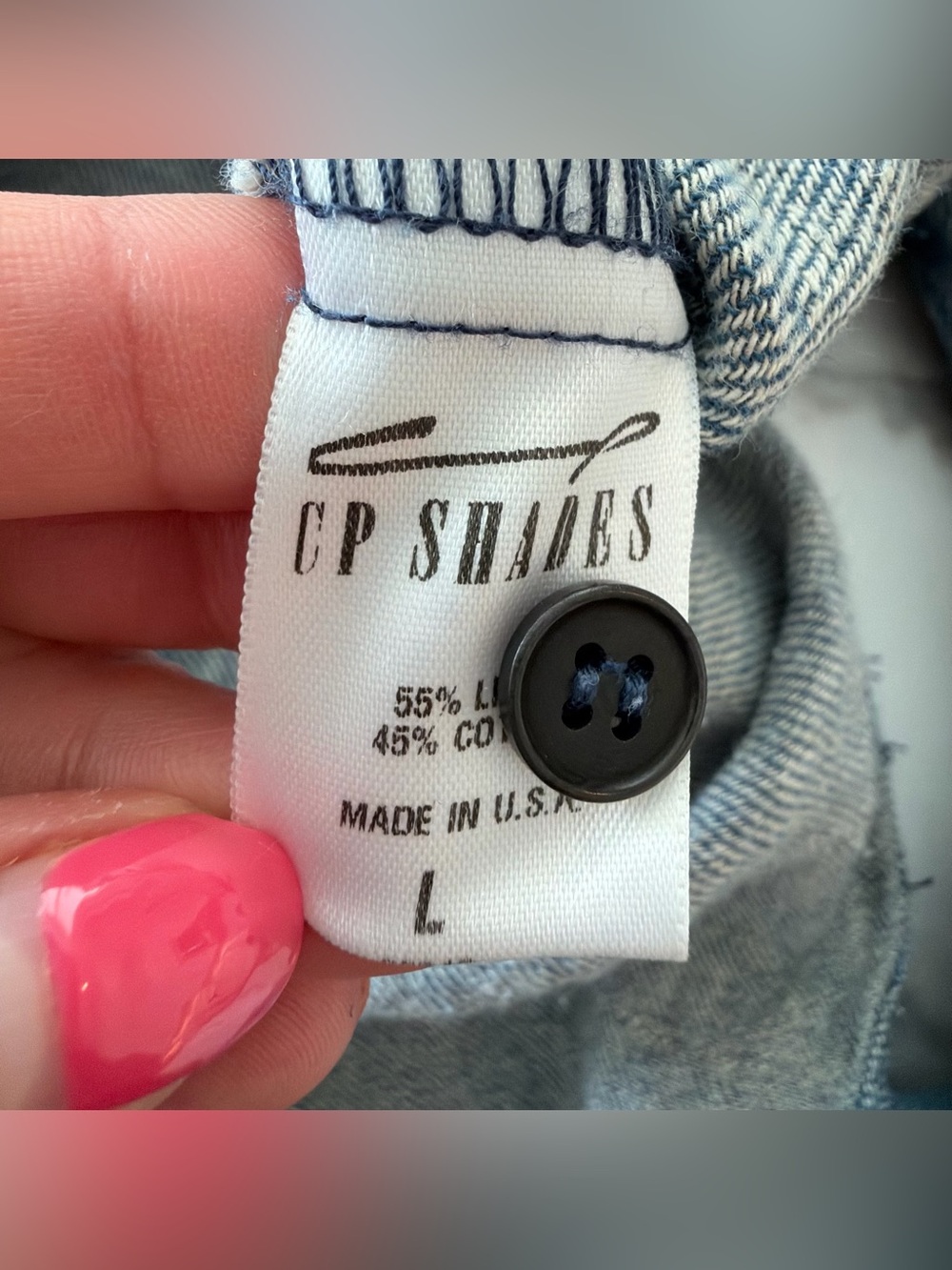 CP Shades Blue Linen Cotton Button Up Shirt Oversized L - Picture 5 of 6
